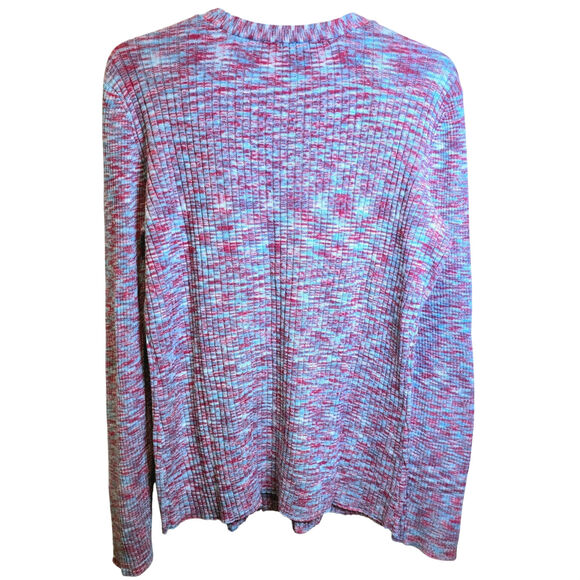 Sundance Ribbed Space-Dye Create Beauty Henley Sweater Large Blue Pink V-Neck - Picture 4 of 12